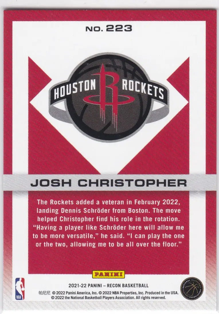 2021 PANINI RECON #223 JOSH CHRISTOPHER 160/199- HOUSTON ROCKETS