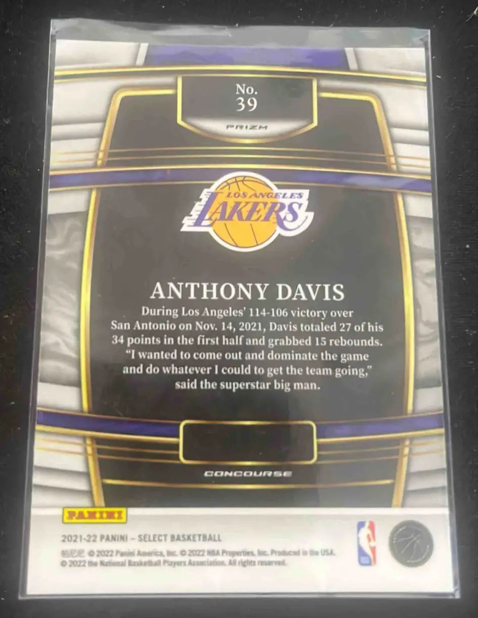 Anthony Davis Blue Panini Select Anthony Davis basketball trading card featuring Lakers players