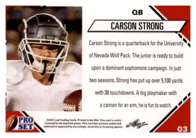 Original gloss of Carson Strong football trading card from 2021 Pro Set College Football
