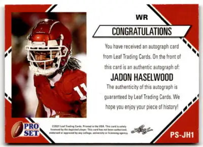 Original gloss football trading card of Jadon Haselwood with authentic autograph from Pro Set