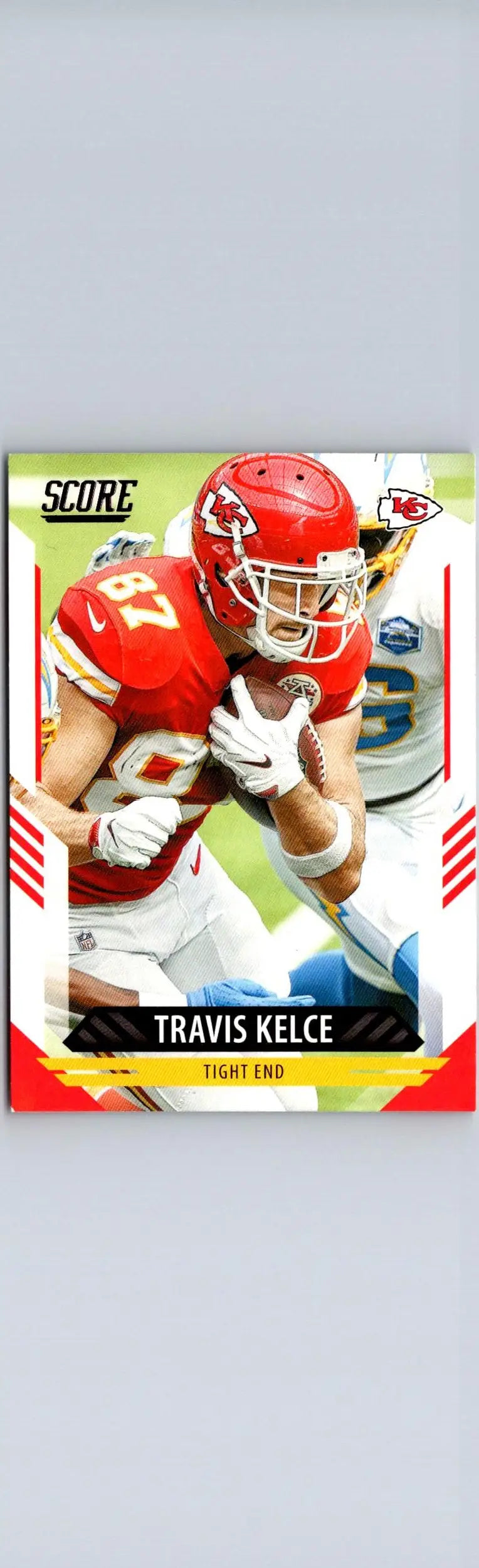 2021 Score Travis Kelce football card showcasing NFL star Travis Kelce size collectible