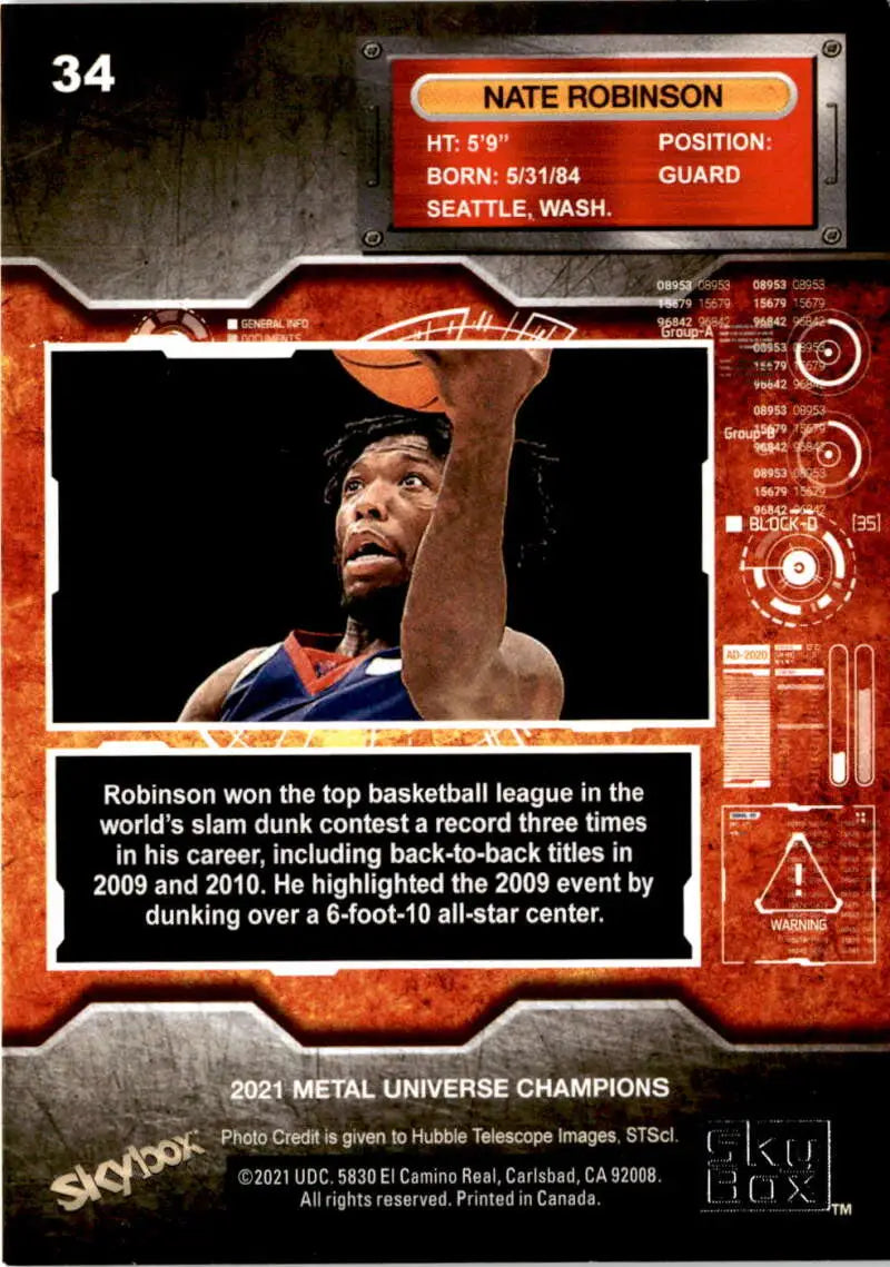 Nate Robinson dunking on 2021 Skybox Metal Universe Champions basketball trading card