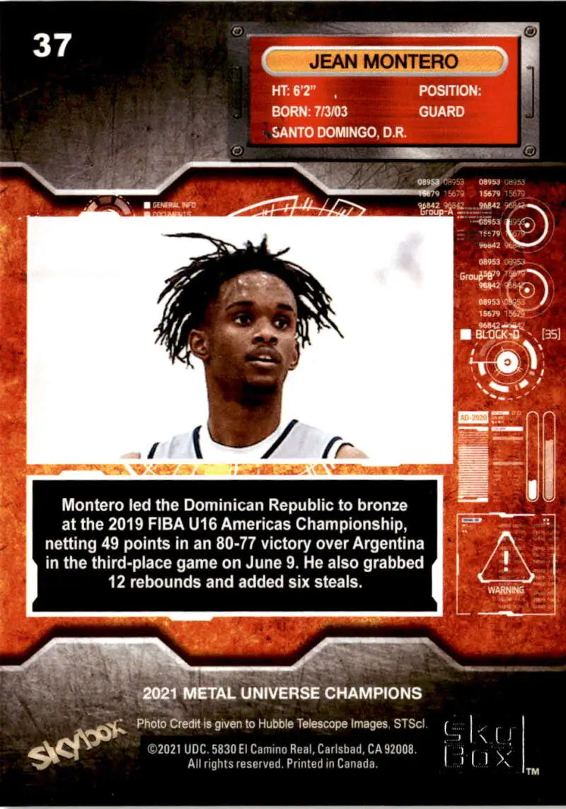 Basketball card of Jean Montero from Dominican Republic in Skybox Metal Universe design