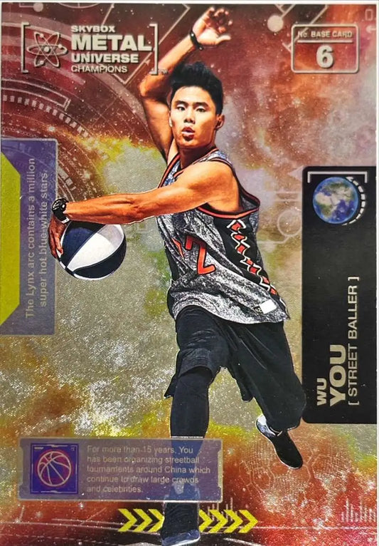 Basketball card of New Jersey Nets player in a dynamic jump pose from Skybox Metal Universe