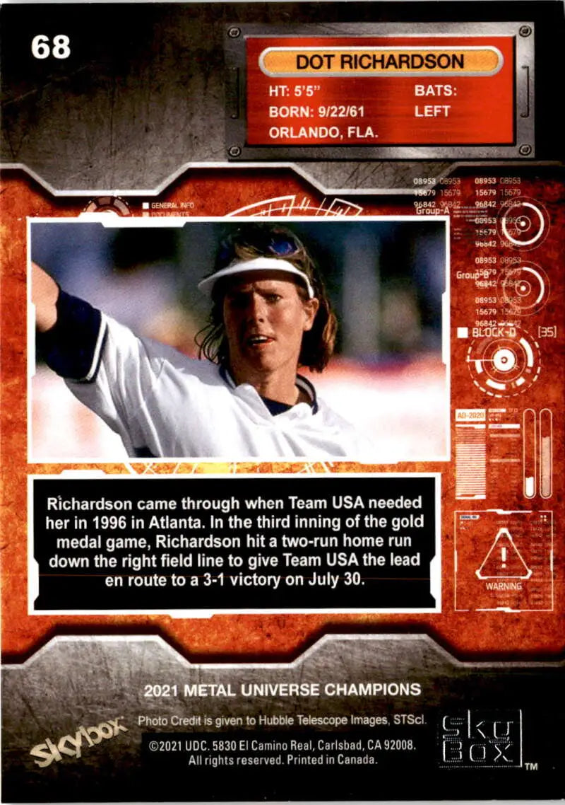 Baseball card of Dot Richardson, left-handed batter from Team USA in Orlando, Florida