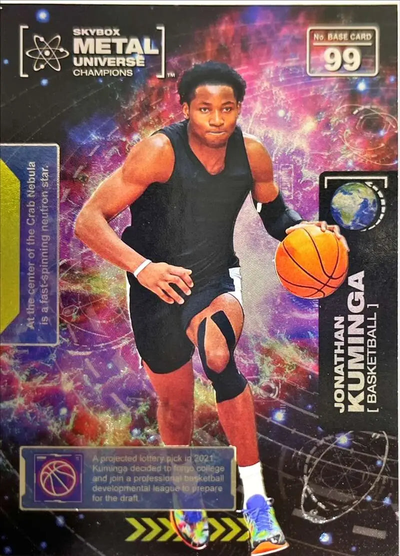 Jonathan Kuminga dribbling a basketball on 2021 Skybox Metal Universe Champions card