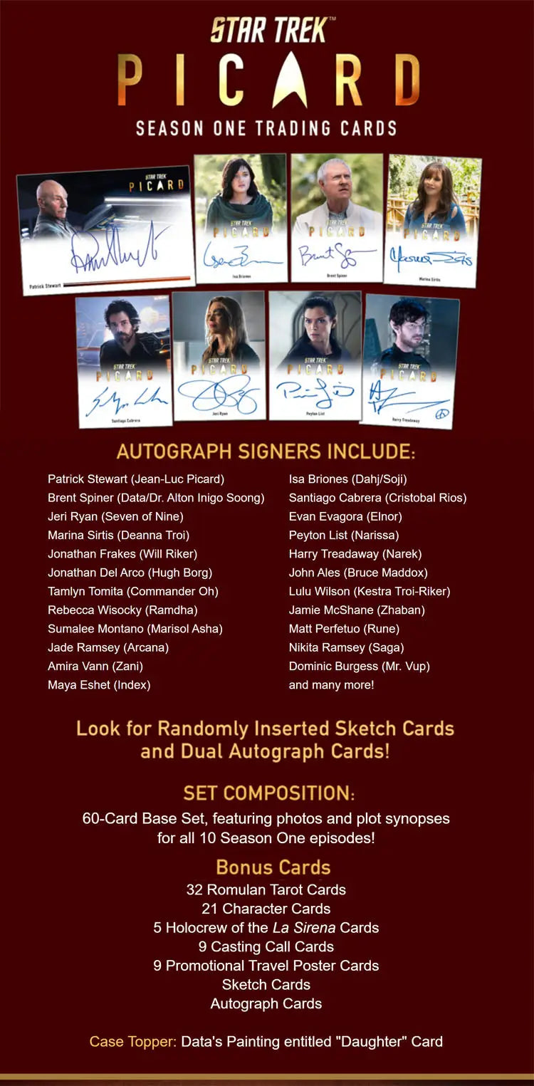 Star Trek Picard trading cards with promotional material and exciting bonus cards