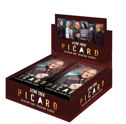 Display box of Star Trek Picard Season 1 trading cards with exciting bonus cards