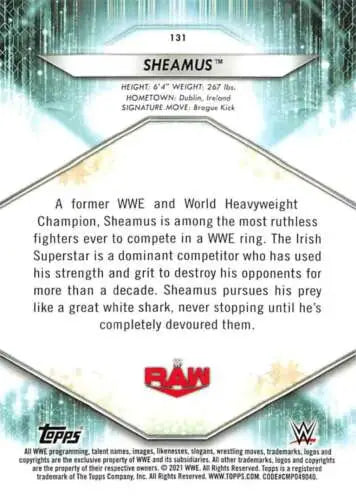 Sheamus wrestling card from 2021 Topps #131 with original gloss and high value