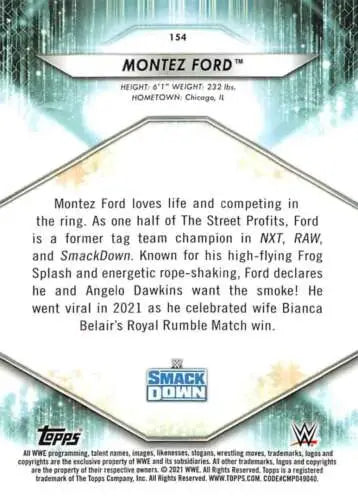 Montez Ford wrestling card from 2021 Topps #154 with original gloss finish