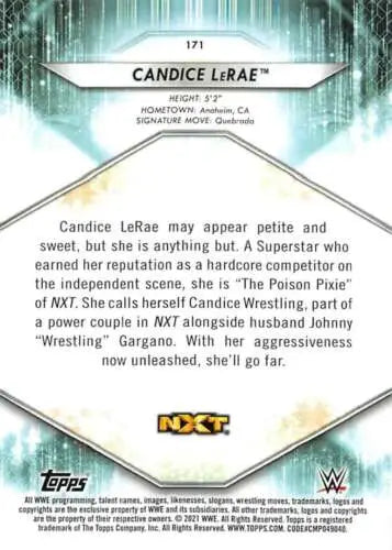 Candice LeRae wrestling card 2021 Topps #171 with original gloss in NM-MT condition