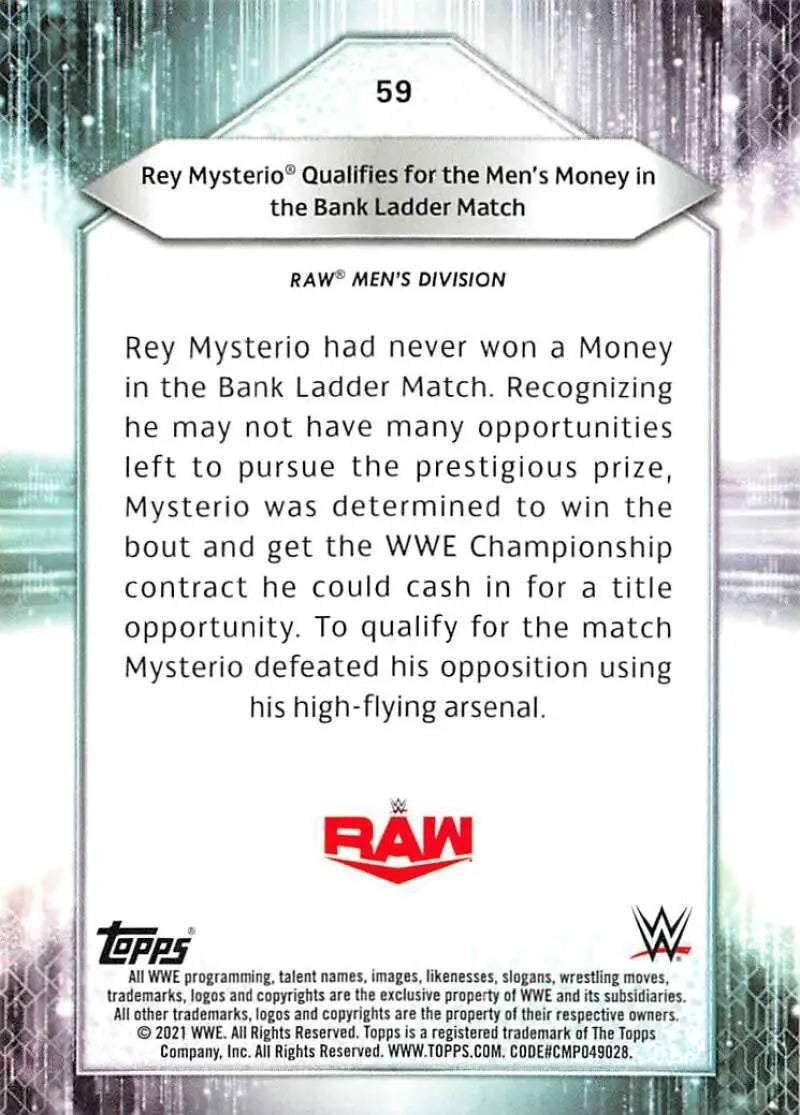 2021 Topps #59 Rey Mysterio NM-MT Wrestling Card