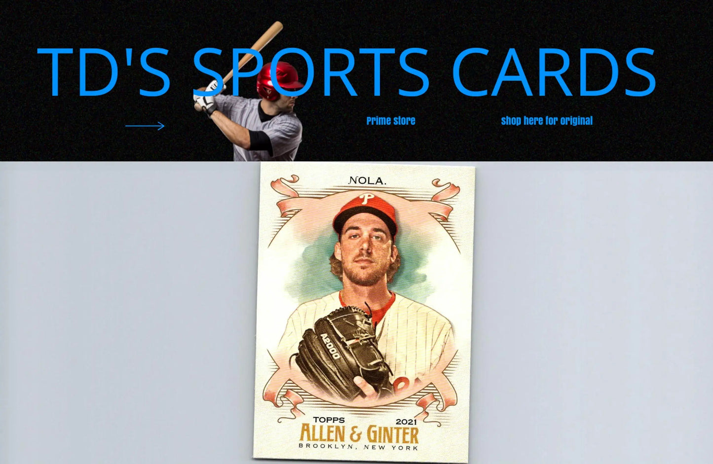 Baseball card featuring Aaron Nola from 2021 Topps Allen & Ginter series