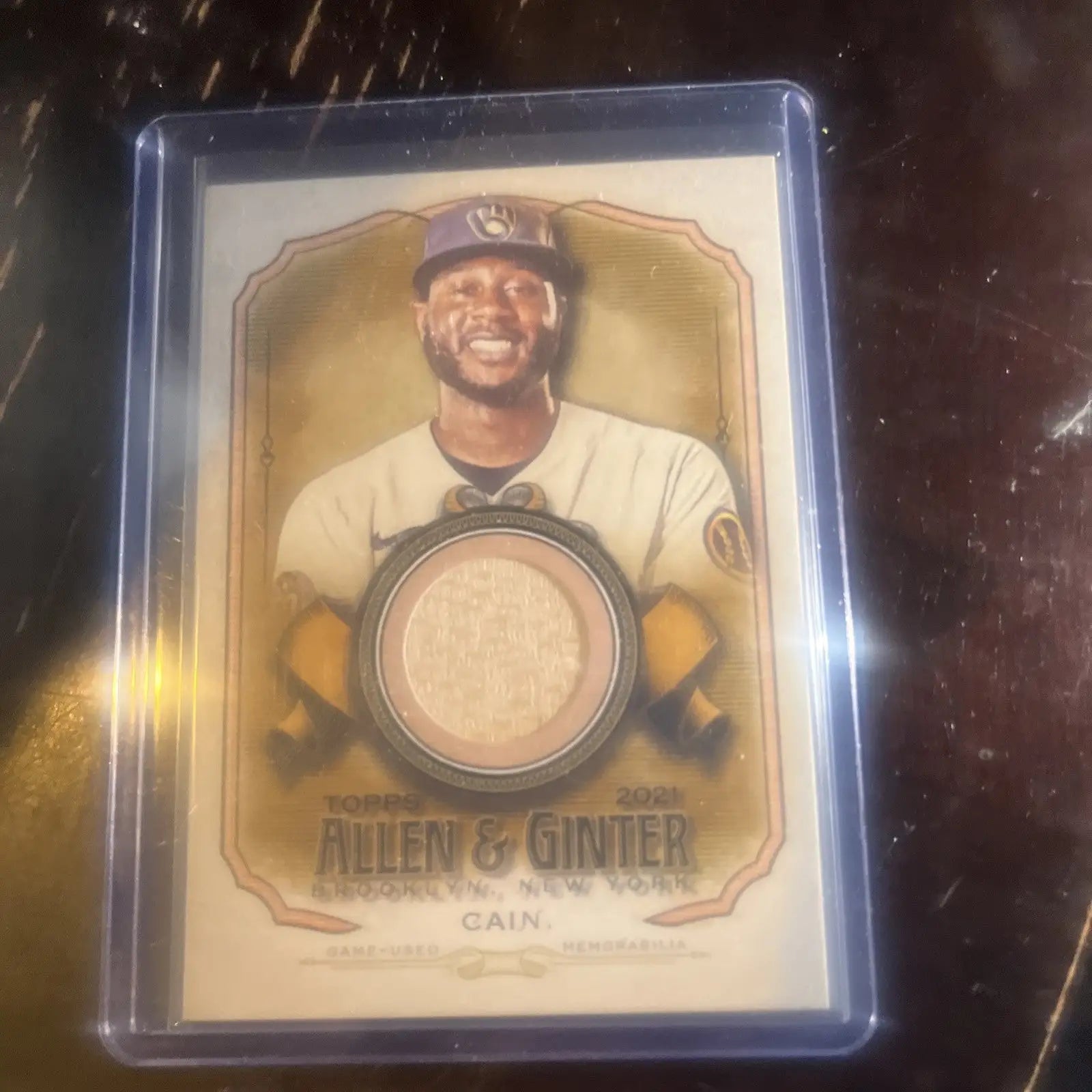 Baseball card featuring Lorenzo Cain jersey swatch from Topps Allen & Ginter set