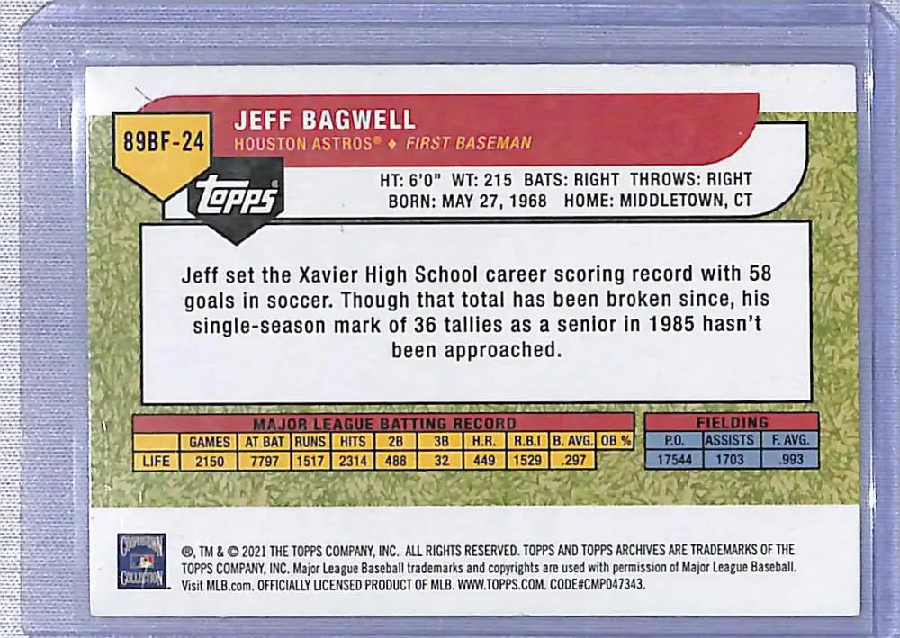 Jeff Bagwell baseball card back from 2021 Topps Archives Big Foil series