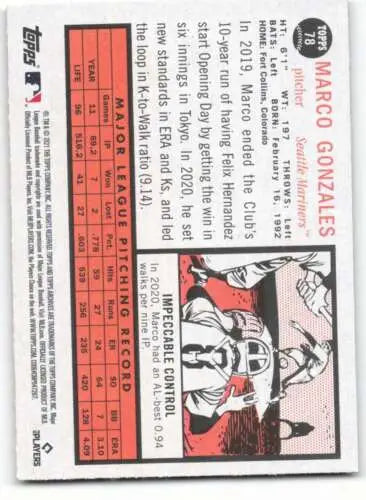 2021 Topps Archives #78 Marco Gonzales NM card featuring original gloss Mariners design