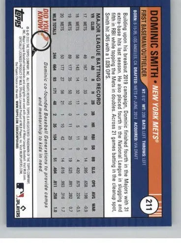 2021 Topps Big League Dominic Smith Mets baseball card NM-MT collectible