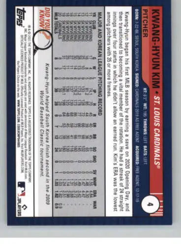 2021 Topps Big League #4 Kwang-Hyun Kim NM-MT Cardinals original gloss baseball card