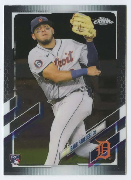 Baseball card of Isaac Paredes from 2021 Topps Chrome, Detroit Tigers Rookie Card