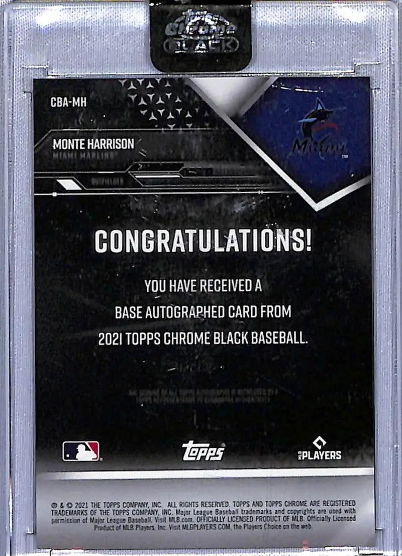 2021 Topps Chrome Black Monte Harrison Miami Marlins baseball card with autographs