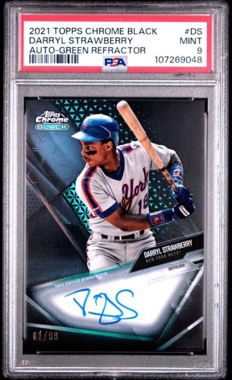 Darryl Strawberry autographed baseball card from 2021 Topps Chrome Black Mets collection