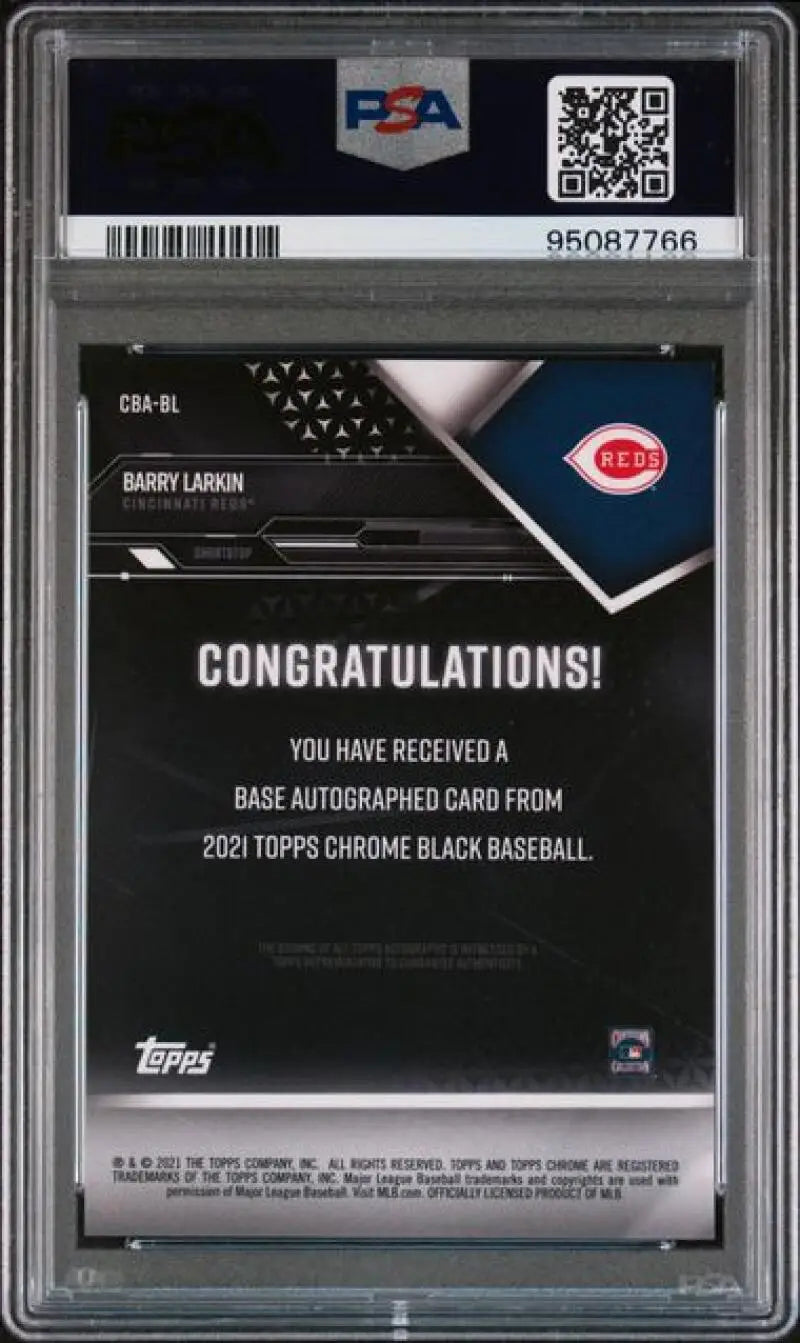 PSA-graded 2021 Topps Chrome Black Barry Larkin GEM MINT Auto baseball card