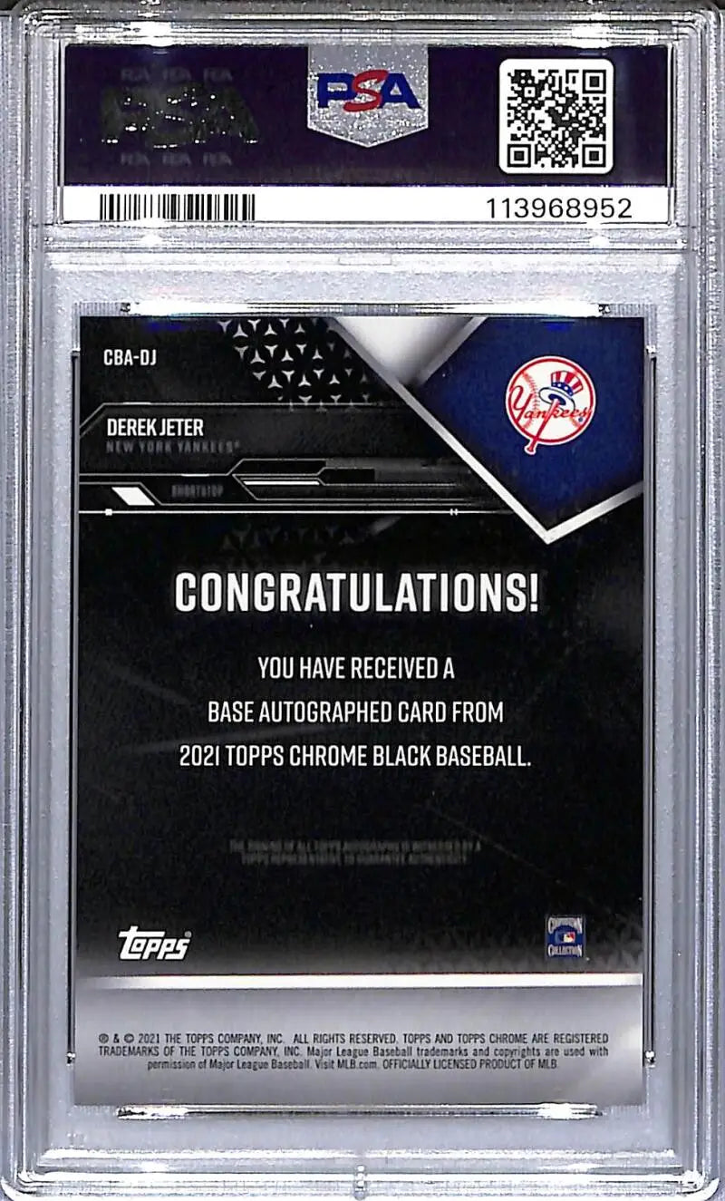Derek Jeter autographed baseball card from Topps Chrome Black 2021 for Yankees collectors