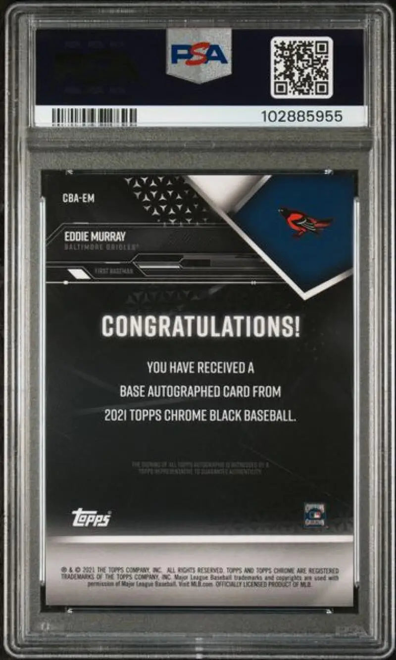Graded Eddie Murray Topps Chrome Black PSA 9 MINT Auto Baseball Card from Baltimore Orioles