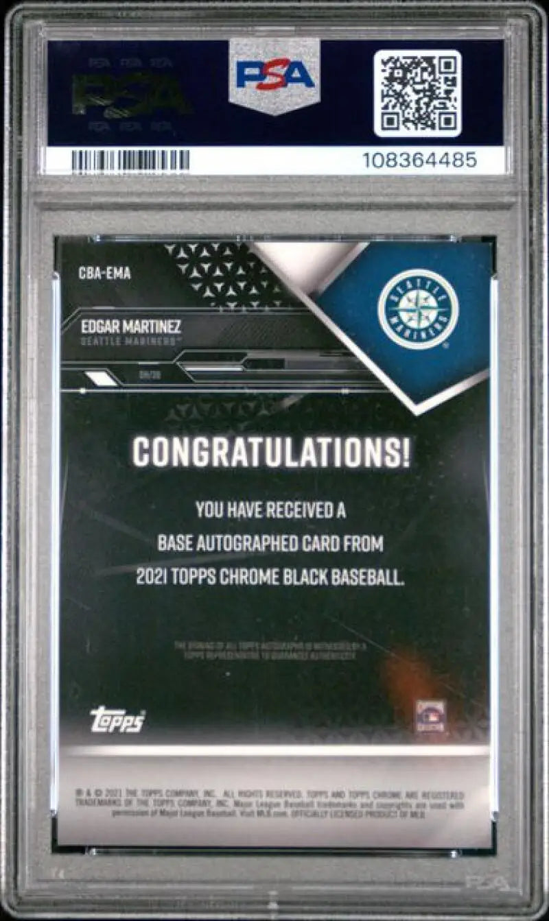 Graded Edgar Martinez autographed baseball card from 2021 Topps Chrome Black series