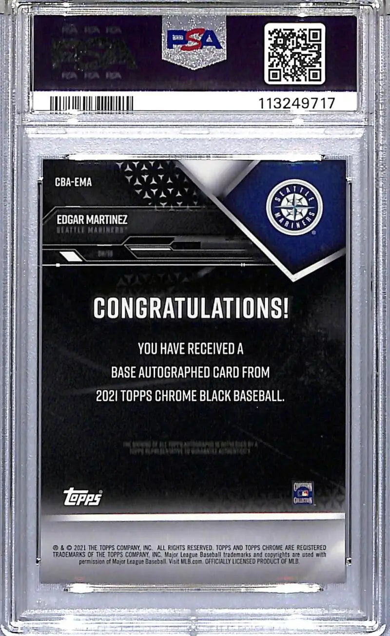 Graded Edgar Martinez baseball card from 2021 Topps Chrome Black series, PSA 9 MINT