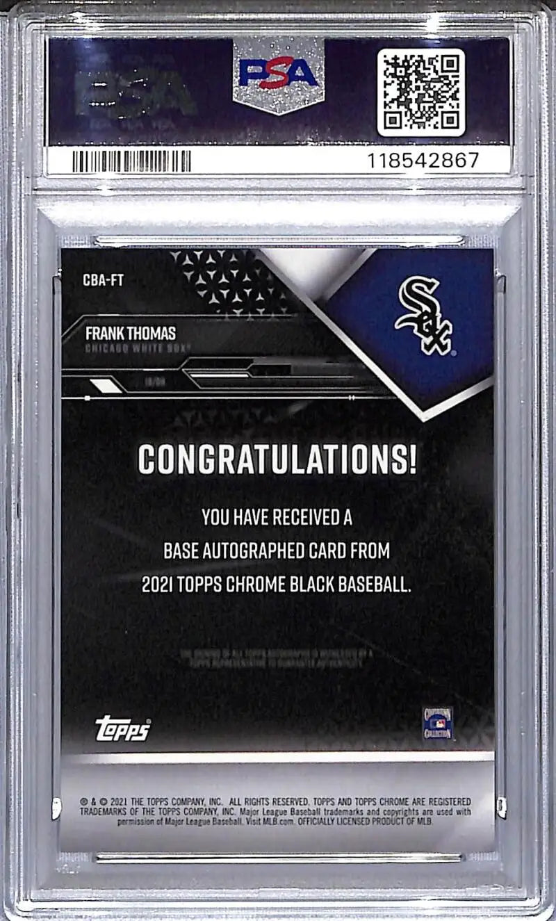 PSA-graded 2021 Topps Chrome Black Frank Thomas White Sox autographed card