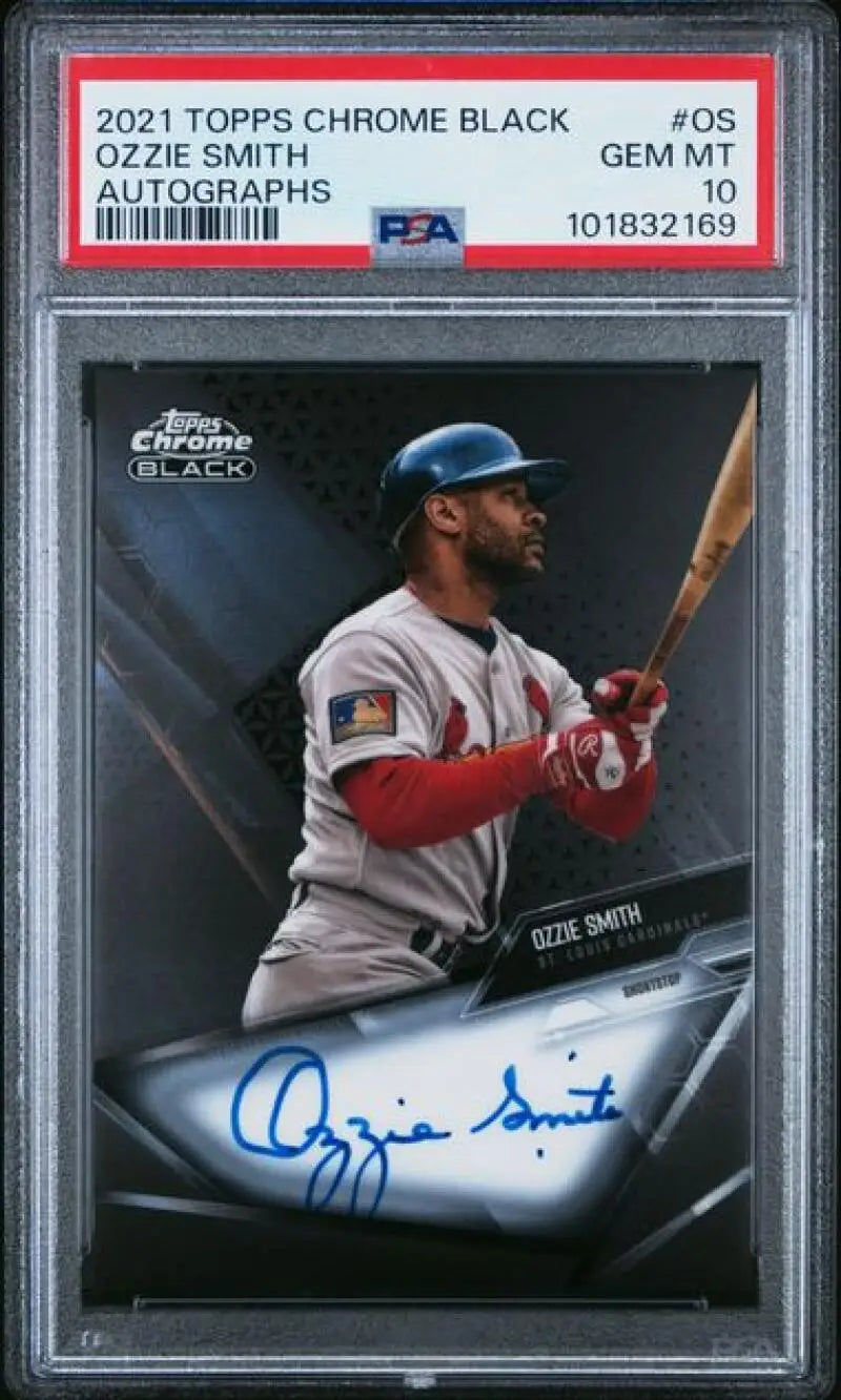 Ozzie Smith autographed 2021 Topps Chrome Black PSA 10 GEM MINT Baseball Card