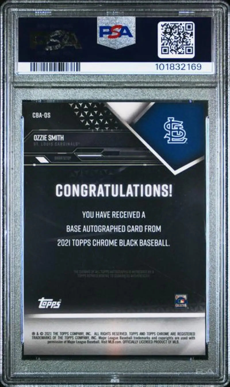 Graded Ozzie Smith autographed 2021 Topps Chrome Black PSA 10 GEM MINT baseball card
