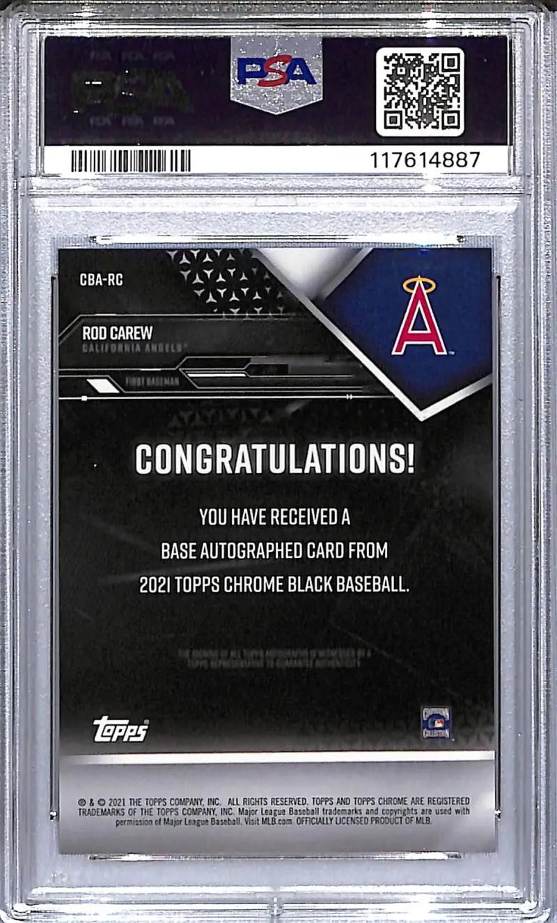 Graded Rod Carew baseball card California Angels Gem Mint PSA 10 auto collectible