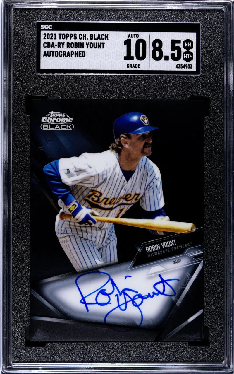 Graded 2021 Topps Chrome Black Robin Yount Autographed Baseball Card SGC 8.5 NM/MT+