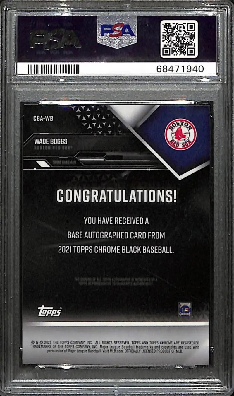 PSA 10 GEM MINT Wade Boggs autographed baseball card for Boston Red Sox fans
