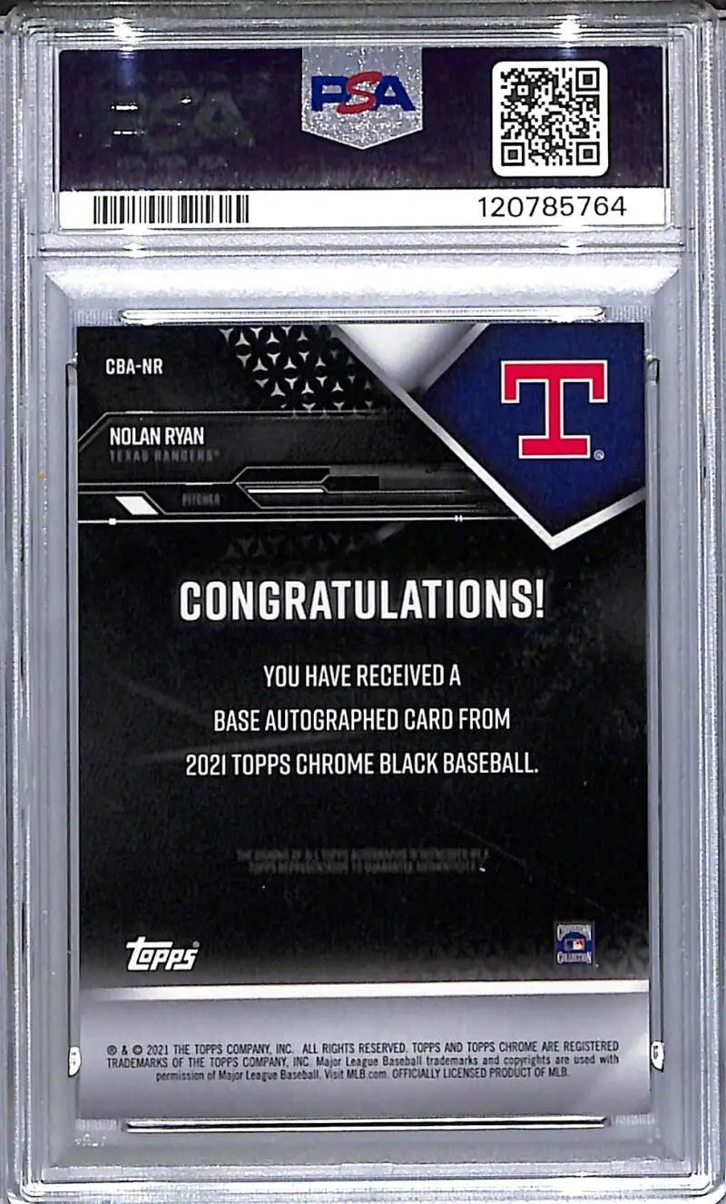 Graded Nolan Ryan autographed baseball card in GEM MINT condition, PSA 10