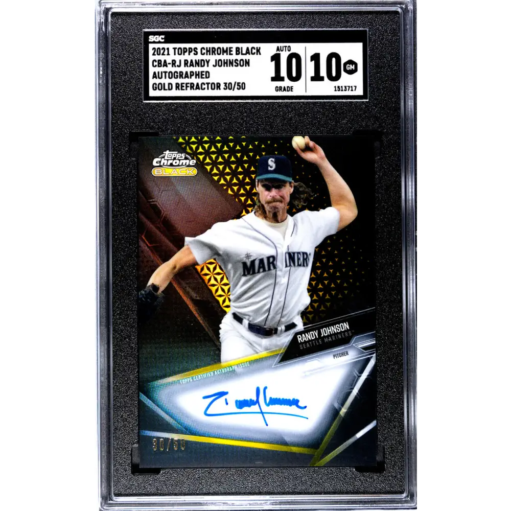 2021 Topps Chrome Black Refractor Gold #CBA-RJ Randy Johnson SGC 10 Gem Auto 30/50 Seattle Mariners Baseball Card