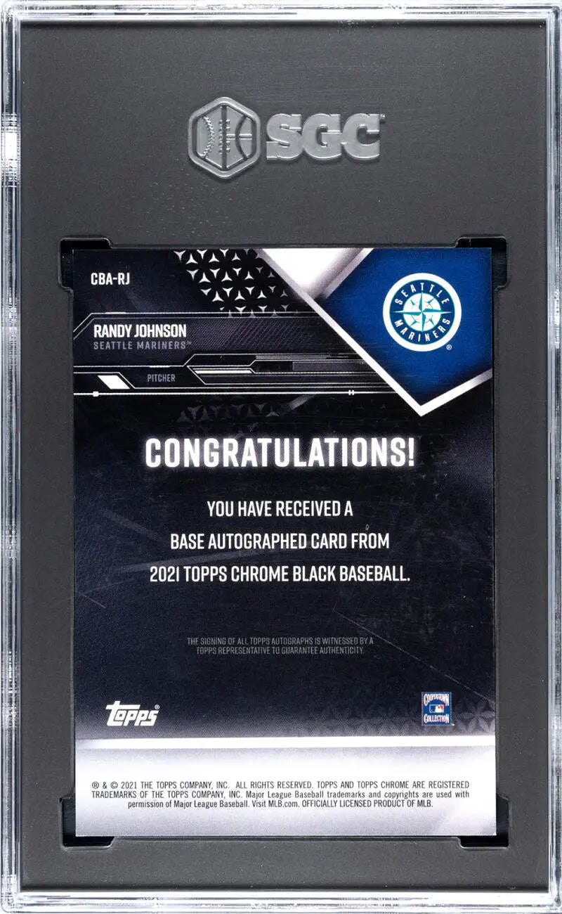 SGC-graded Randy Johnson Seattle Mariners Topps Chrome Black Baseball Card with autograph
