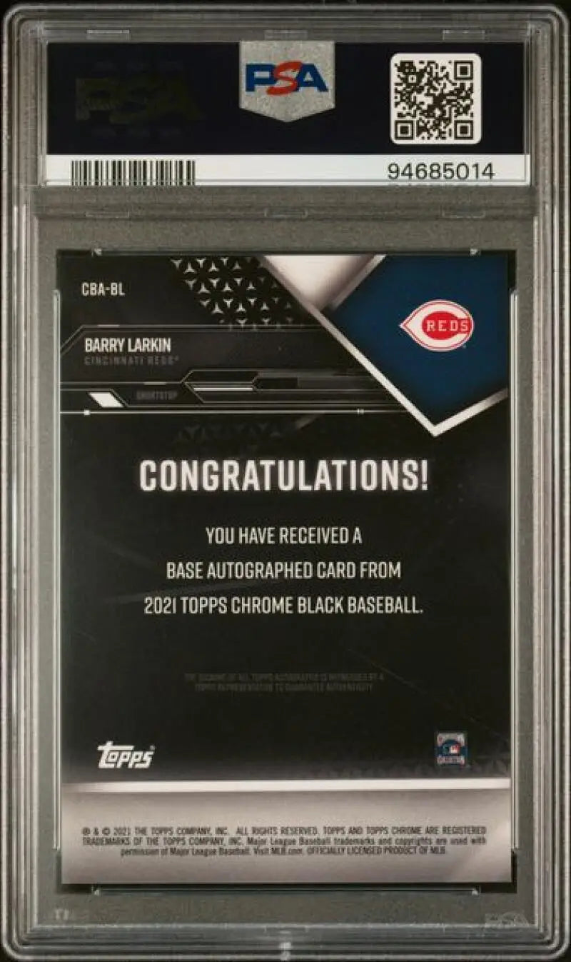 PSA-graded 2021 Topps Chrome Black Refractor Green Barry Larkin Cincinnati Reds card