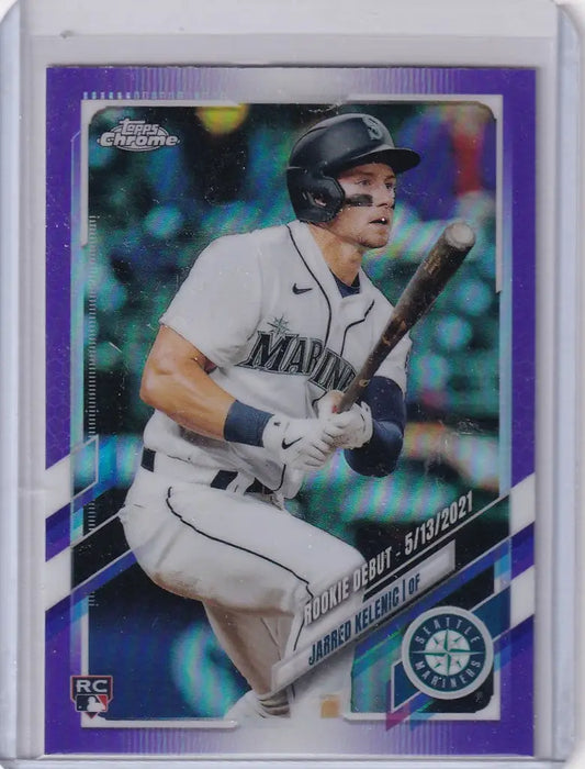 2021 Topps Chrome ISC2 Jarred Kelenic Seattle Mariners card showing player in batting stance