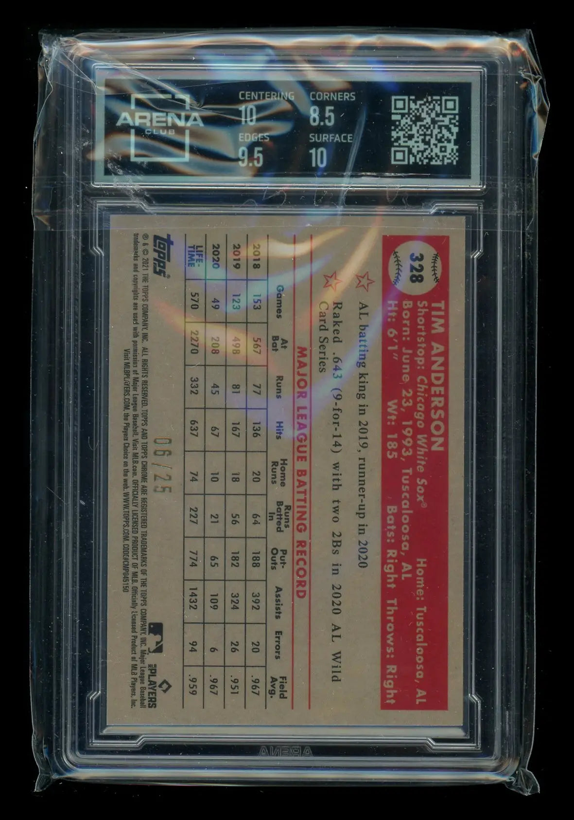 Graded Tim Anderson baseball card 2021 Topps Chrome Orange Yellow 70th Refactor
