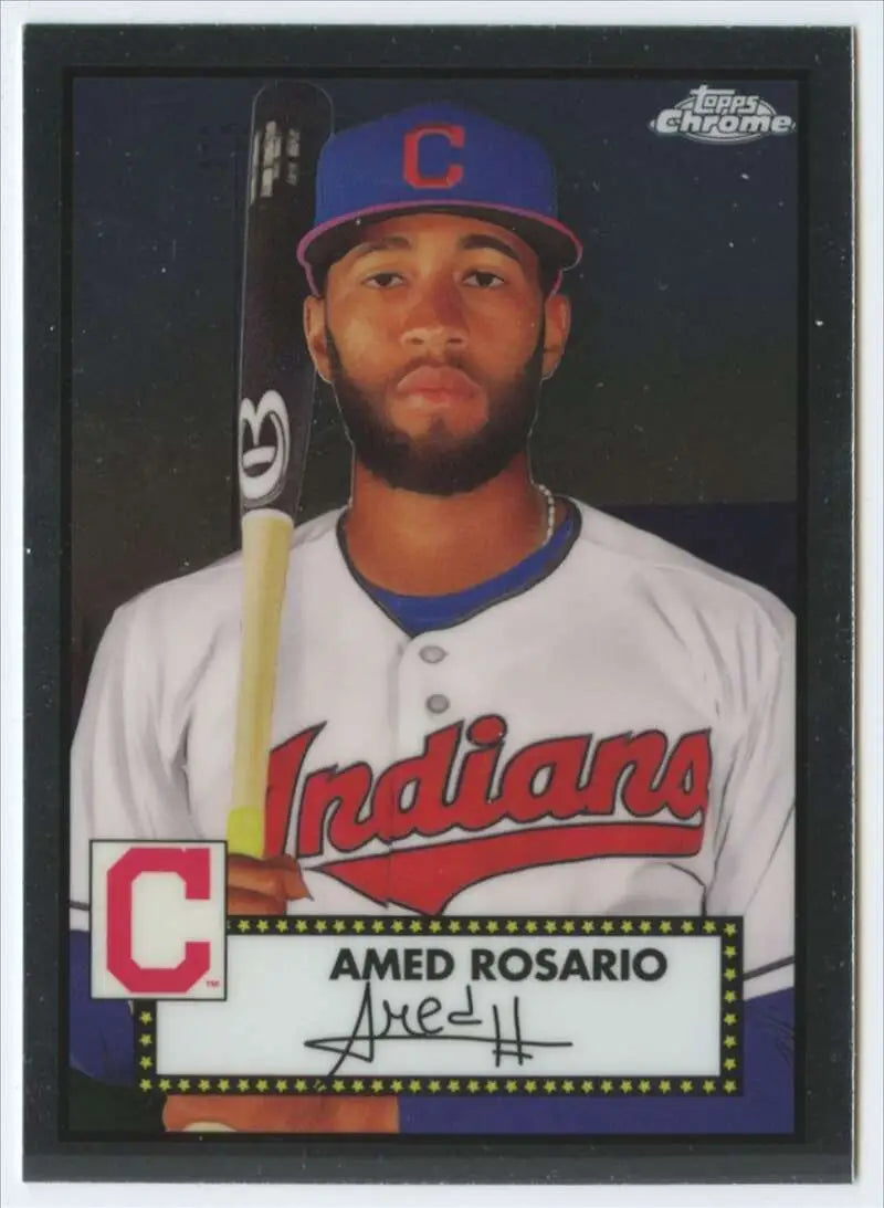 Amed Rosario Cleveland Indians baseball card in white uniform and blue cap