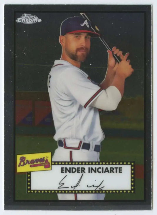 Baseball card of Ender Inciarte in pitching stance, Topps Chrome Platinum Anniversary