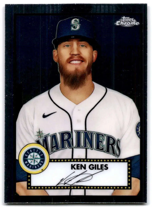 Seattle Mariners Ken Giles in white home jersey on 2021 Topps Chrome Platinum card