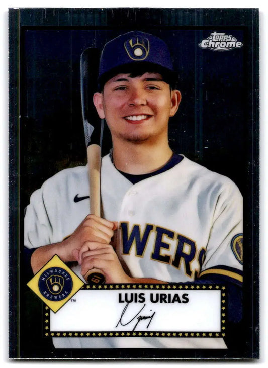 Milwaukee Brewers player Luis Urias on 2021 Topps Chrome Platinum Anniversary card