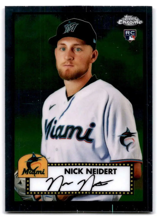 Miami Marlins baseball card of Nick Neidert from Topps Chrome Platinum Anniversary series