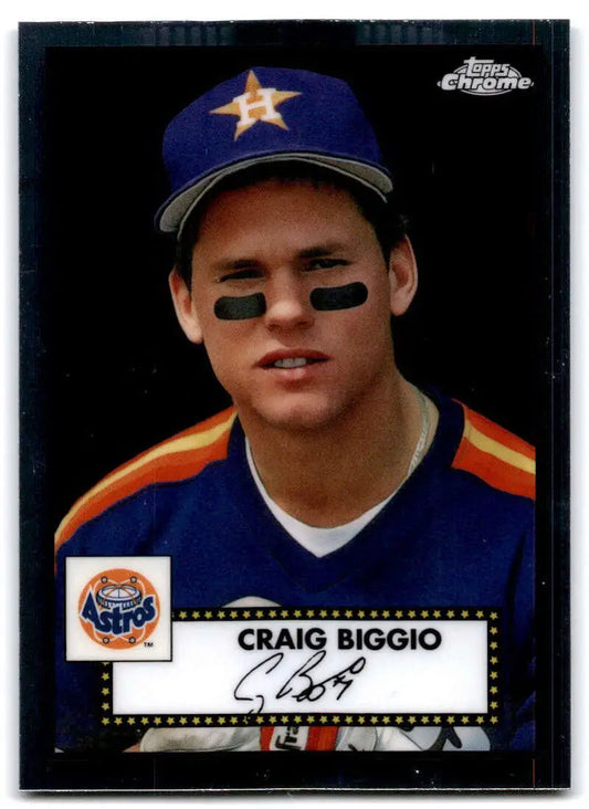 Baseball card of Craig Biggio in Topps Chrome Platinum with Houston Astros gear