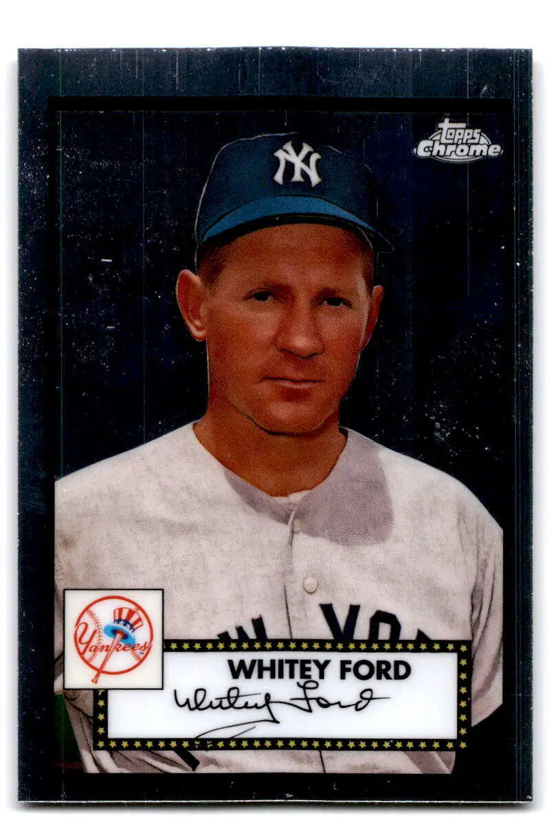 Vintage New York Yankees Baseball Card featuring Whitey Ford in home uniform and cap