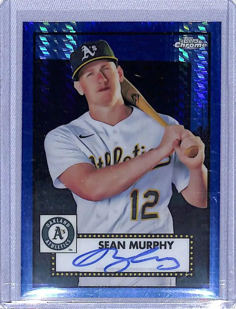 Chrome baseball card of Oakland Athletics’ Sean Murphy with autograph and Refractor Blue Prism